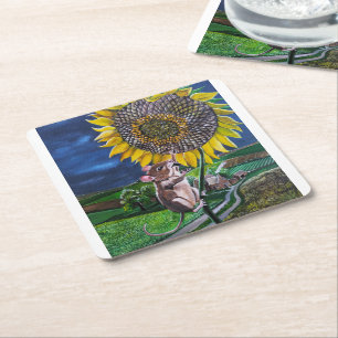 Posavasos Cuadrado De Papel La pintura de la cumbre del girasol de Alfred Fox