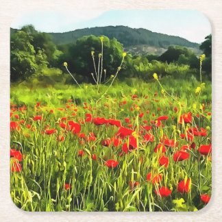 Posavasos Cuadrado De Papel La pradera de los cachorros de primavera y el pais