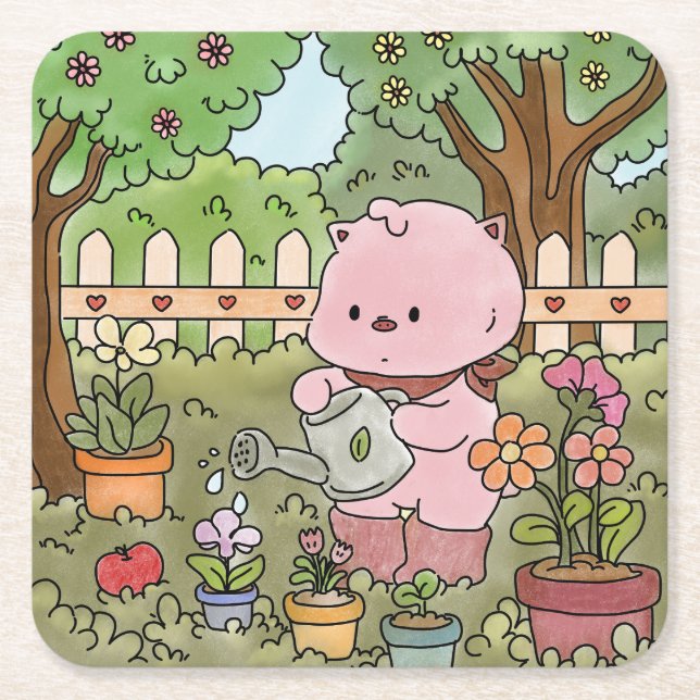Posavasos Cuadrado De Papel la primavera de piggie (Anverso)