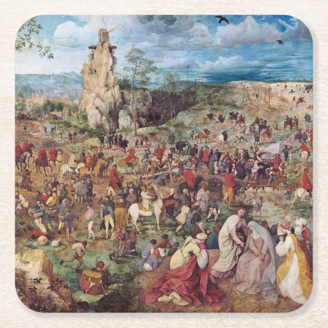 Posavasos Cuadrado De Papel La procesión al calvario, Pieter Bruegel (Anverso)
