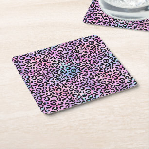 Posavasos Cuadrado De Papel La Serie del Leopardo Irisado Diseño 4