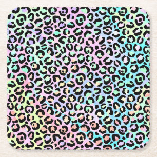 Posavasos Cuadrado De Papel La Serie del Leopardo Irisado Diseño 5