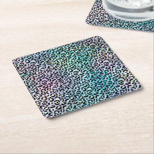 Posavasos Cuadrado De Papel La Serie del Leopardo Irisado Diseño 8