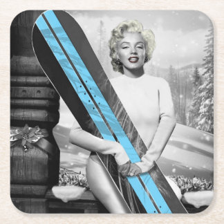 Posavasos Cuadrado De Papel La snowboard de Marilyn