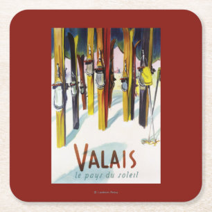 Posavasos Cuadrado De Papel La tierra de la sol - esquís que se colocan en