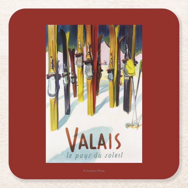 Posavasos Cuadrado De Papel La tierra de la sol - esquís que se colocan en (Anverso)