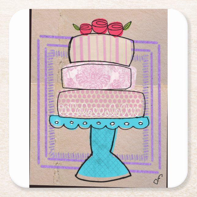Posavasos Cuadrado De Papel La Torre Pastel Patrones (Anverso)