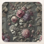 Posavasos Cuadrado De Papel La tragedia de Coro - Diseño gótico victoriano<br><div class="desc">Flanqueado por columnas en ruinas y envuelto en flores sombreadas, The Tragedy Chorus canta en piedra. Los rostros torcidos emergen de rosas y espinas —duelo, sarcasmo, luto por la belleza misma. El malva, el vino y la ceniza se hacen eco como las voces de un teatro olvidado. Perfecto para los...</div>