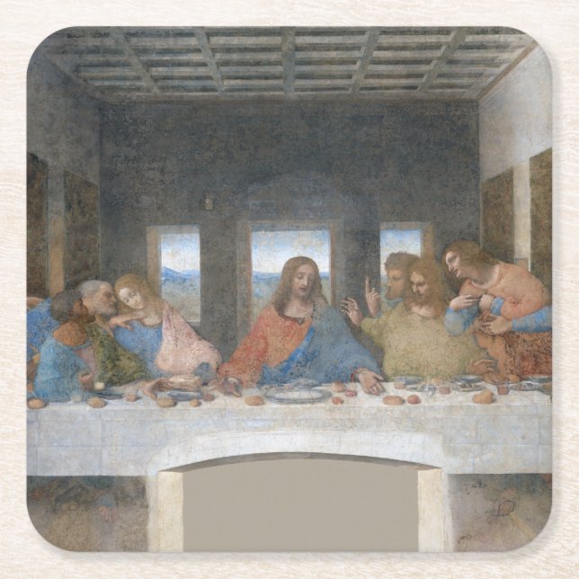 Posavasos Cuadrado De Papel La última cena, Leonardo da Vinci, 1495-1498 (Anverso)