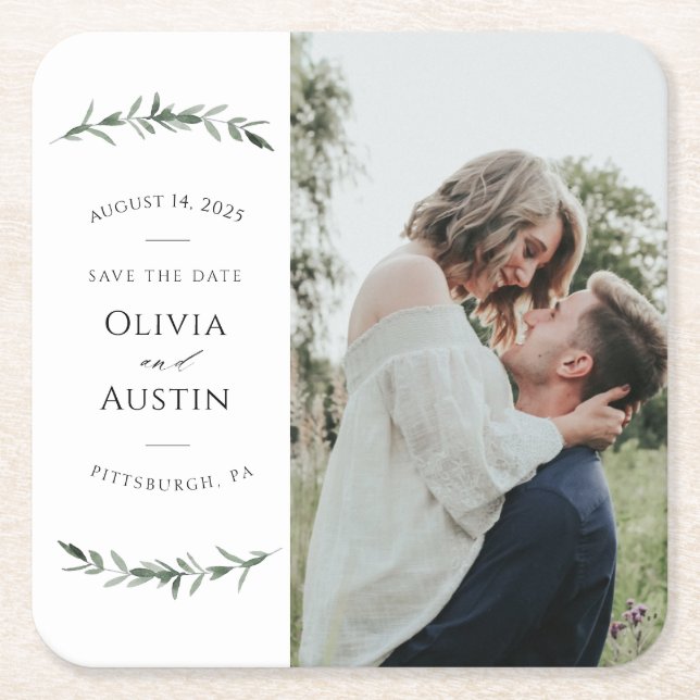 Posavasos Cuadrado De Papel La vegetación vegetal botánica salva la fecha (Anverso)