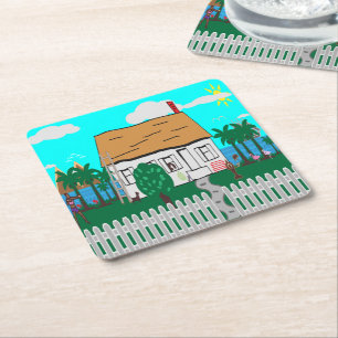 Posavasos Cuadrado De Papel La Vida En La Playa