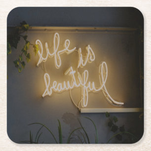 Posavasos Cuadrado De Papel La vida es bello Neon Lights