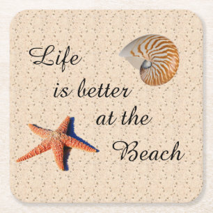 Posavasos Cuadrado De Papel La vida es mejor en la playa