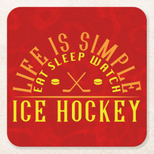 Posavasos Cuadrado De Papel La vida es simple comer Sleep Watch Hockey sobre h