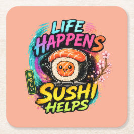 Posavasos Cuadrado De Papel La vida sucede Sushi ayuda