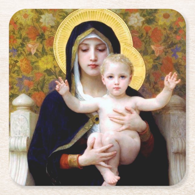 Posavasos Cuadrado De Papel La Virgen de la Lily, Bouguereau (Anverso)