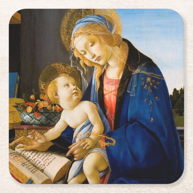 Posavasos Cuadrado De Papel La Virgen y el Niño, Sandro Botticelli (Anverso)