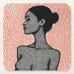 Posavasos Cuadrado De Papel Laberinto de su despertar – Un retrato minimalista