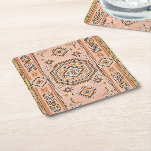 Posavasos Cuadrado De Papel Laberinto Dorado – Geometría Marroquí Moderna