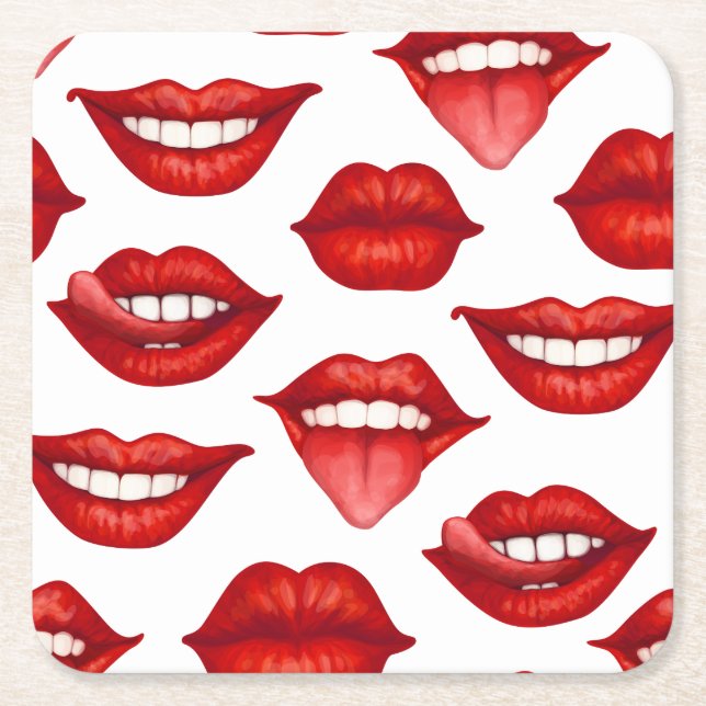 Posavasos Cuadrado De Papel Labios (Anverso)