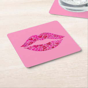 Posavasos Cuadrado De Papel Labios Cariñosos 01
