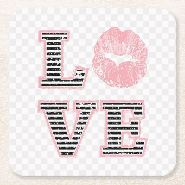 Posavasos Cuadrado De Papel Labios de amor (Anverso)