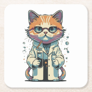 Posavasos Cuadrado De Papel Laboratorio de gatos enfocado