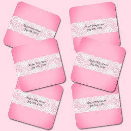 Posavasos Cuadrado De Papel Lace Pink Baby Shower