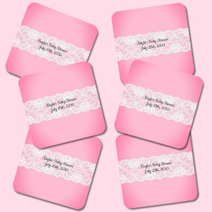 Posavasos Cuadrado De Papel Lace Pink Baby Shower