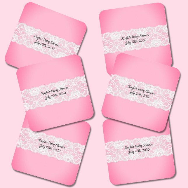 Posavasos Cuadrado De Papel Lace Pink Baby Shower (Subido por el creador)