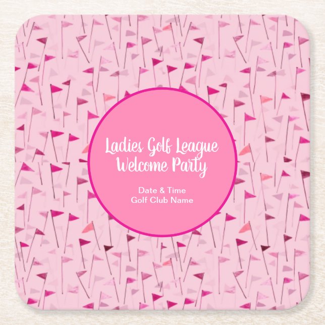 Posavasos Cuadrado De Papel Ladies Pink Golf Flag Party Coaster (Anverso)