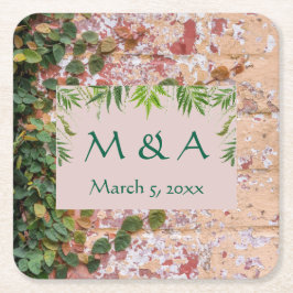 Posavasos Cuadrado De Papel Ladrillos pintados Green Ivy Boda