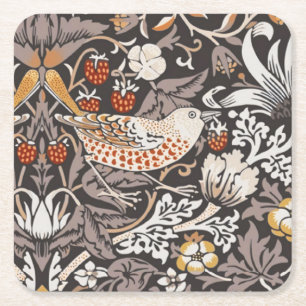 Posavasos Cuadrado De Papel Ladrón de Fresas Carbón Ocre de William Morris