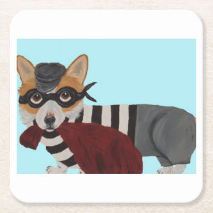Posavasos Cuadrado De Papel Ladrón de Golosinas Corgi Galés
