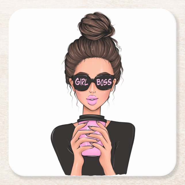 Posavasos Cuadrado De Papel Lady Boss Life, Jefe Babe Woman, Chica Jefe T-Shir (Anverso)