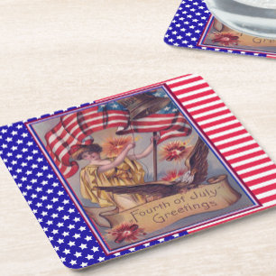 Posavasos Cuadrado De Papel Lady Liberty 4 de julio Bandera Patriótica