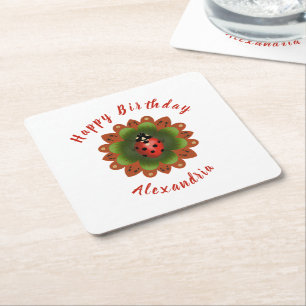Posavasos Cuadrado De Papel Ladybug