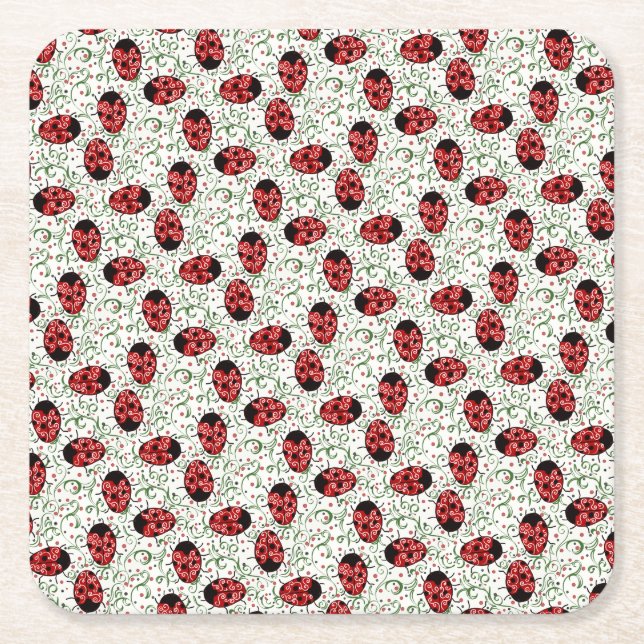 Posavasos Cuadrado De Papel Ladybug (Anverso)