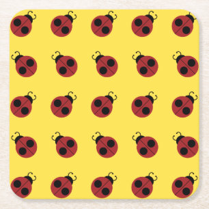 Posavasos Cuadrado De Papel Ladybug 60s retro fresco amarillo