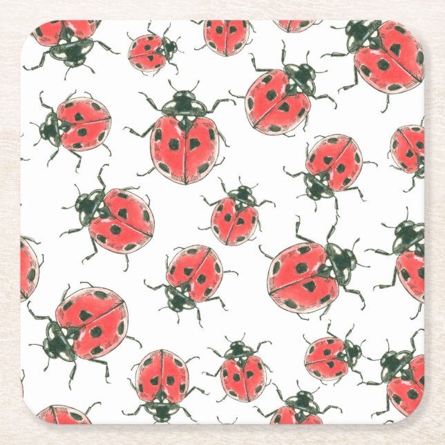 Posavasos Cuadrado De Papel Ladybugs (Anverso)