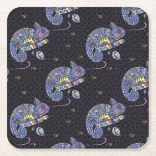 Posavasos Cuadrado De Papel Lagarto de Zentangle