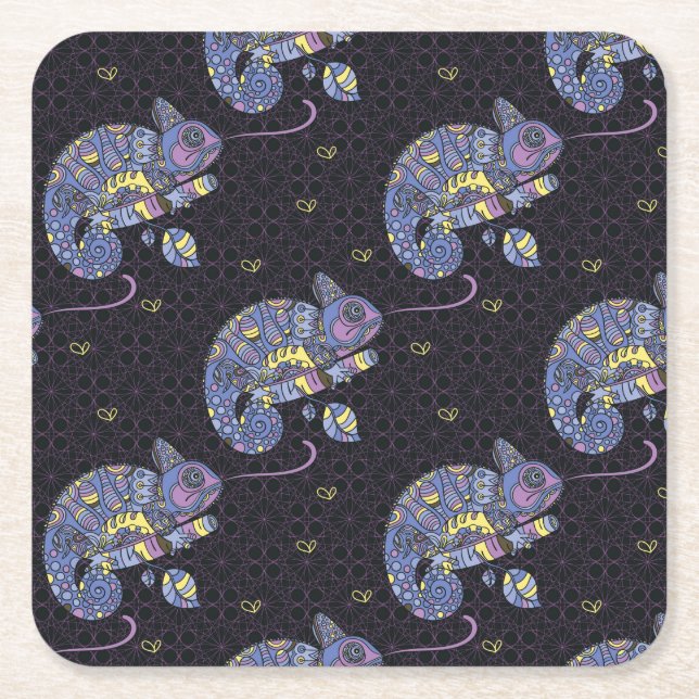 Posavasos Cuadrado De Papel Lagarto de Zentangle (Anverso)