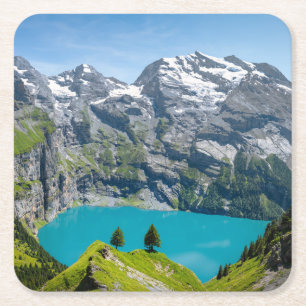 Posavasos Cuadrado De Papel Lago alpino Oeschinensee en Suiza