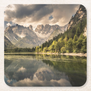 Posavasos Cuadrado De Papel Lago Di Landro Dürrensee, Italia