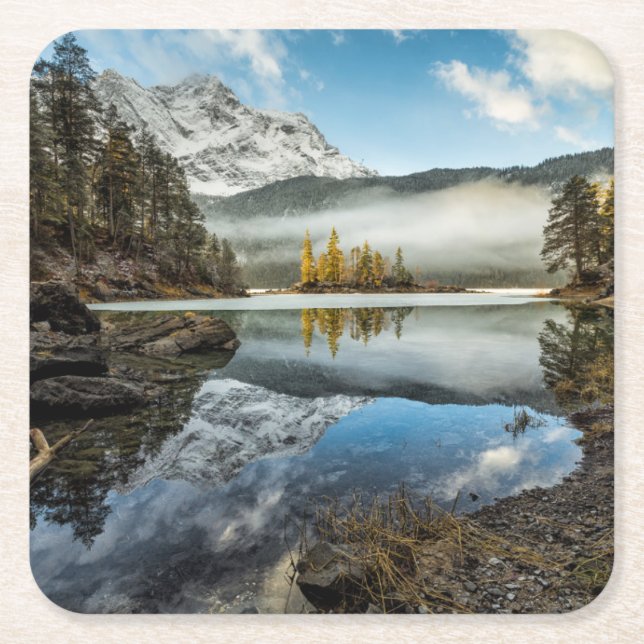 Posavasos Cuadrado De Papel Lago Eibsee mood el | de la mañana (Anverso)