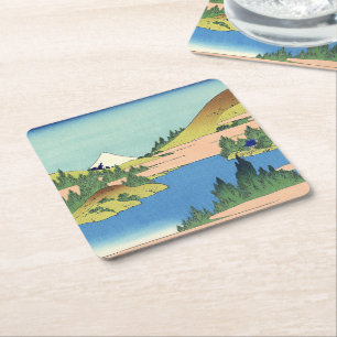 Posavasos Cuadrado De Papel Lago Hokusai Hakone en la provincia de Sagami