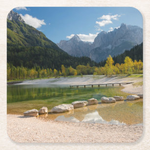 Posavasos Cuadrado De Papel Lago Jasna en los Alpes eslovenos en otoño