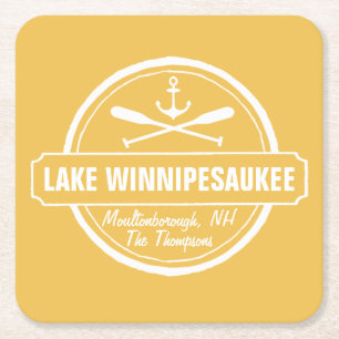 Posavasos Cuadrado De Papel Lago Winnipesaukee Ciudad personalizado NH, nombre