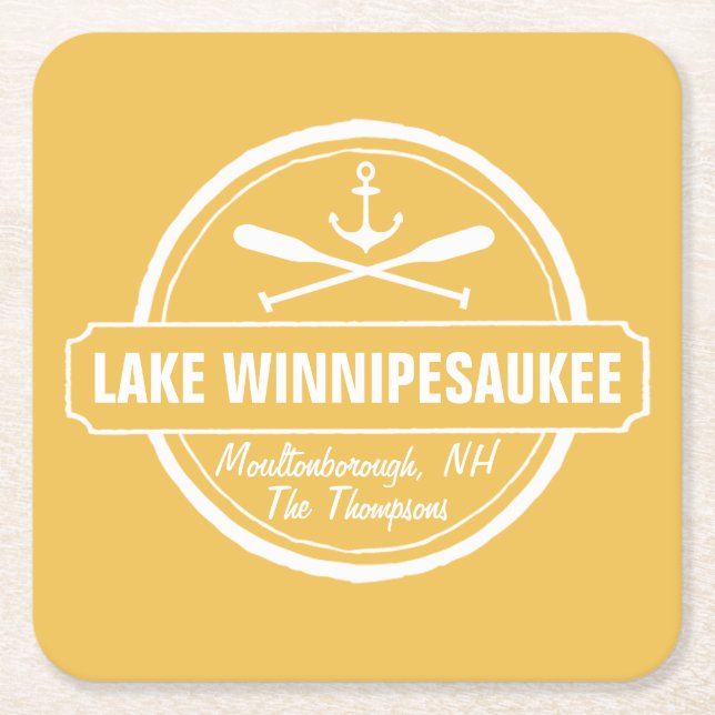 Posavasos Cuadrado De Papel Lago Winnipesaukee Ciudad personalizado NH, nombre (Anverso)