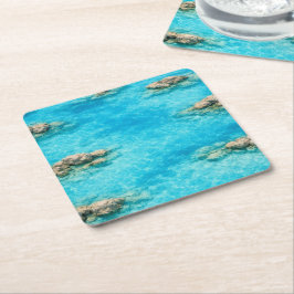 Posavasos Cuadrado De Papel Laguna de agua oceánica turquesa